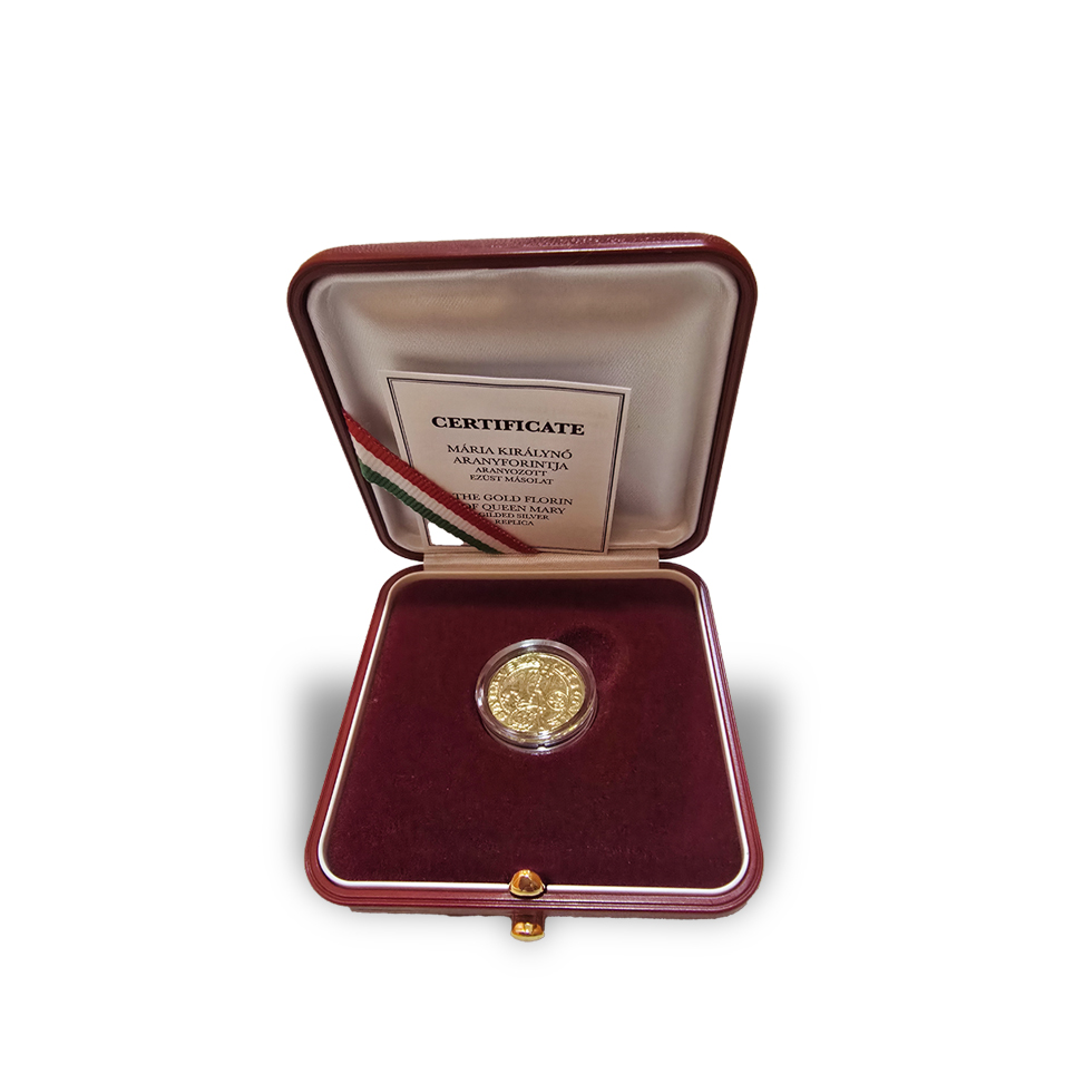 The Gold Forint of Queen Mary gilded, silver coin in box